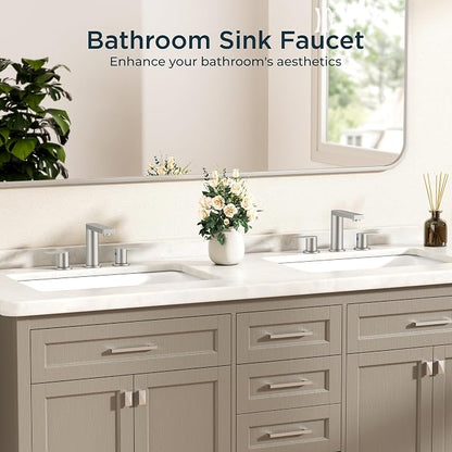 FORIOUS 8 Inch Bathroom Faucet 3 Hole, 2 Handles for Vanity Brushed Nickel | 2 Handles Bathroom Sink Faucet with Pop-up Drain and 24" cUPC Lines, Fits 6-12 Inch 3 Hole Install, for RV Laundry Sink
