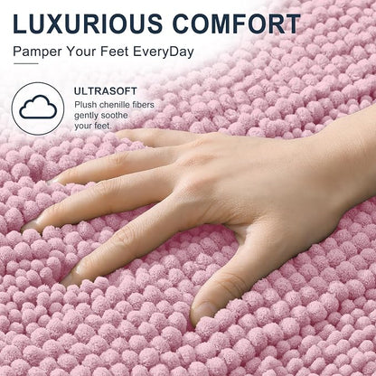 Smiry Thick Chenille Bathroom Runner Rugs 44x24, Soft Bath Mat, Dusty Rose | Quick‑Dry & Machine Washable, Non‑Slip Bath Carpet, Striped Bath Rugs for Tub & Shower, Modern Home Decor Accessories