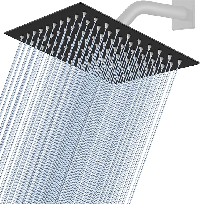 Midanya Square Rain Shower Head,High Pressure,Matte Black 8 Inch | 360°Swivel,Ceiling or Wall Mount,Waterfall Full Body Coverage,Bathroom Remodel,Stainless Steel Large Rainfall Shower Head