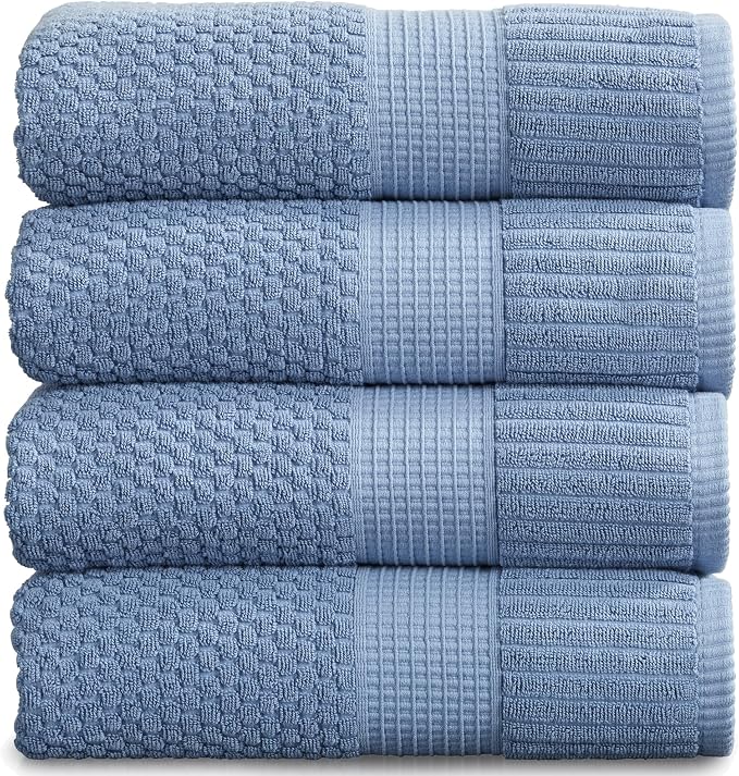 4 Pack 100% Cotton Bath Towels | Blue Towels | Oeko‑TEX Standard 100 | Soft & Absorbent, Quick‑Dry | Trinity Collection - Blue Shadow