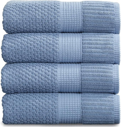 4 Pack 100% Cotton Bath Towels | Blue Towels | Oeko‑TEX Standard 100 | Soft & Absorbent, Quick‑Dry | Trinity Collection - Blue Shadow
