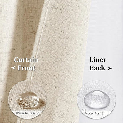 Extra Long Linen Shower Curtain 84 Inch Birch Beige Double Layer | 7ft,Curtains with Hook for Bathroom, Snap in Liner, Water Repellent, Boho Farmhouse, Modern Bath Decor, 1 Panel, 72x84