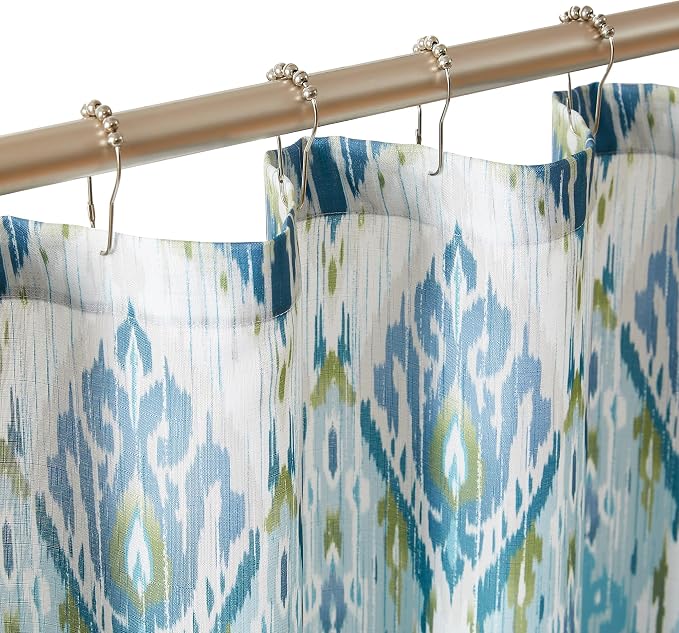 Lush Decor Ikat Drops Shower Curtain Single 72" W x 72" L Teal - Blue Shower Curtains - Colorful Bath Curtain - Modern Eclectic Style - Boho Decor