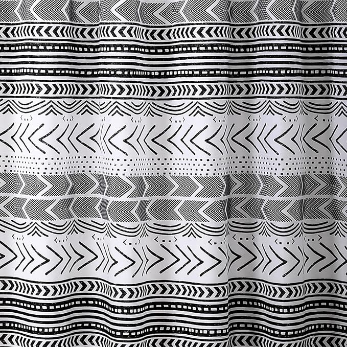 Lush Decor Hygge Geo Shower Curtain, 72" W x 72" L, Black/White - Curtain For Bathroom - Striped Bathroom Decor - Black Bath Accessories - Neutral Color Accessories - Geometric Scandinavian Print