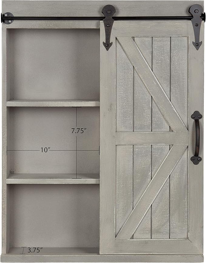 Kate and Laurel Cates Decorative Wood Wall Storage Cabinet with Rectangle Mirror and Sliding Barn Door, 22 x 28, Rustic Gray, Farmhouse Decor for Wall Storage
