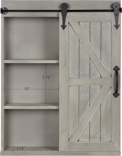 Kate and Laurel Cates Decorative Wood Wall Storage Cabinet with Rectangle Mirror and Sliding Barn Door, 22 x 28, Rustic Gray, Farmhouse Decor for Wall Storage