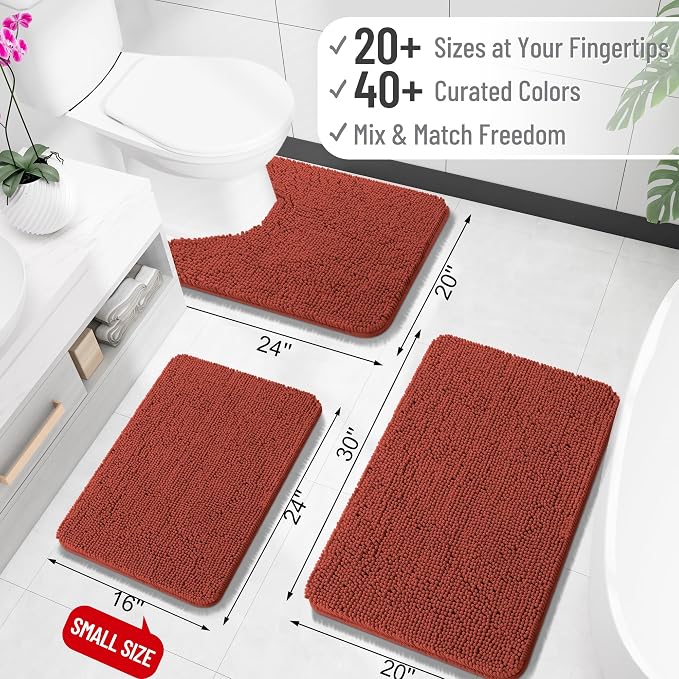 OLANLY Bathroom Runner Rugs 47x17, Extra Soft Absorbent Chenille Bath Rugs | Rustic Terracotta, Quick-Drying Rubber Backing, Machine Washable Long Bath Mat for Bathroom Floor, Tub and Shower, Home Decor