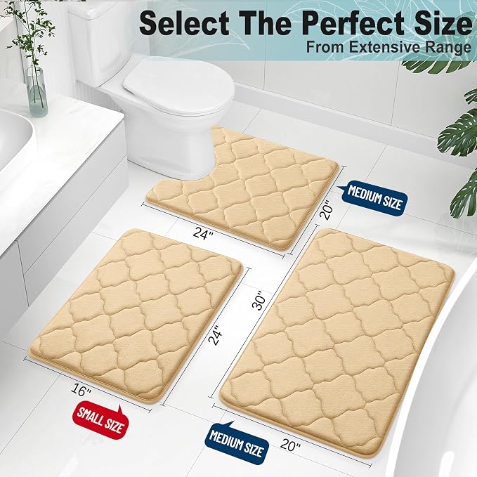 OLANLY Memory Foam Bath Mat Rug 30x20, Ultra Soft and Absorbent Bathroom Rugs, Non-Slip, Comfortable, Machine Washable Bath Carpet for Bathroom Floor, Tub, Shower and Home Decor Accessories, Beige