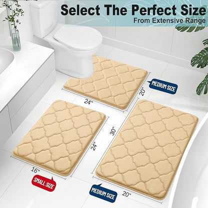 OLANLY Memory Foam Bath Mat Rug 24x16, Ultra Soft and Absorbent Bathroom Rugs, Non-Slip, Comfortable, Machine Washable Bath Carpet for Bathroom Floor, Tub, Shower and Home Decor Accessories, Beige
