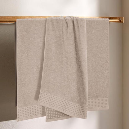 GLAMBURG Ultra Soft 4 Pack Oversized Bath Towel Set 27x54 inches, 100% Cotton Bath Towels, Highly Absorbant Compact Quickdry & Lightweight Towel, Ideal for Gym Travel Camp Pool - Tan