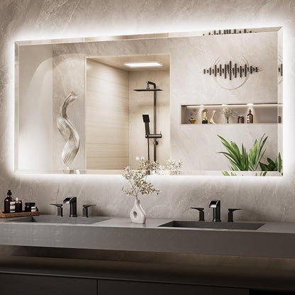 72 x 36 Large LED Mirror Backlit, Beveled Bathroom Mirror with Backlight, Tempered Glass, 3 Colors Lights, Defogger, Adjustable Brightness, Smart Mirror, Frameless Vanity Mirror for Wall