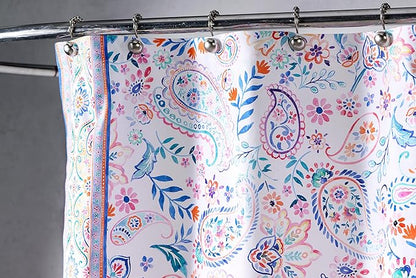 Maison d' Hermine Shower Curtain 100% Cotton One Panel 70"x72" Washable Fabric Shower Curtains for Bathroom, Easy Hanging with 12 Button Holes - Home Hotel Spa Easter Gifts (Indian Floral)