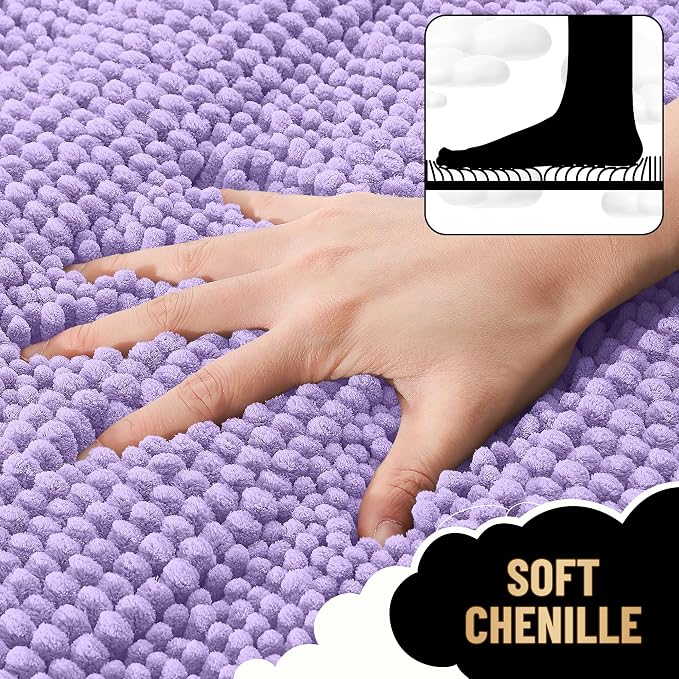 OLANLY Thick Bathroom Runner Rugs 59x24, Soft Chenille Bath Rugs, Lavender | Absorbent Striped, Rubber Backing, Machine Wash, Long Bath Mats for Bathroom Floor, Tub and Shower, Home Decor Accessories