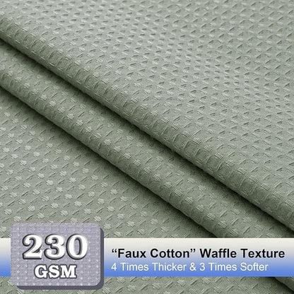 Extra Long Shower Curtain Set- 96 Inch Long Waffle Weave Heavy Duty Fabric Shower Curtains for Bathroom, Luxury Heavy Duty Thick Cloth Shower Curtain with 12 Plastic Hooks, 72x96, Sage Green