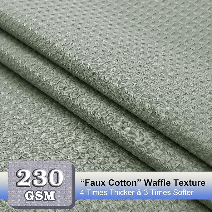 Sage Green Shower Curtain Set, Waffle Textured Heavy Duty Fabric Shower Curtain for Bathroom, Luxury Hotel Weighted 230GSM Bath Curtain with 12 Plastic Hooks, Machine Washable, 72x72