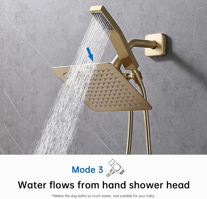 G-Promise Solid Metal Shower Head Diverter with Holder 3-Way | Spray Separately or Both, Adjustable-Angle Bracket, Anti-Leak, Smooth Knob Switch, Easy Install, Universal Replacement Part