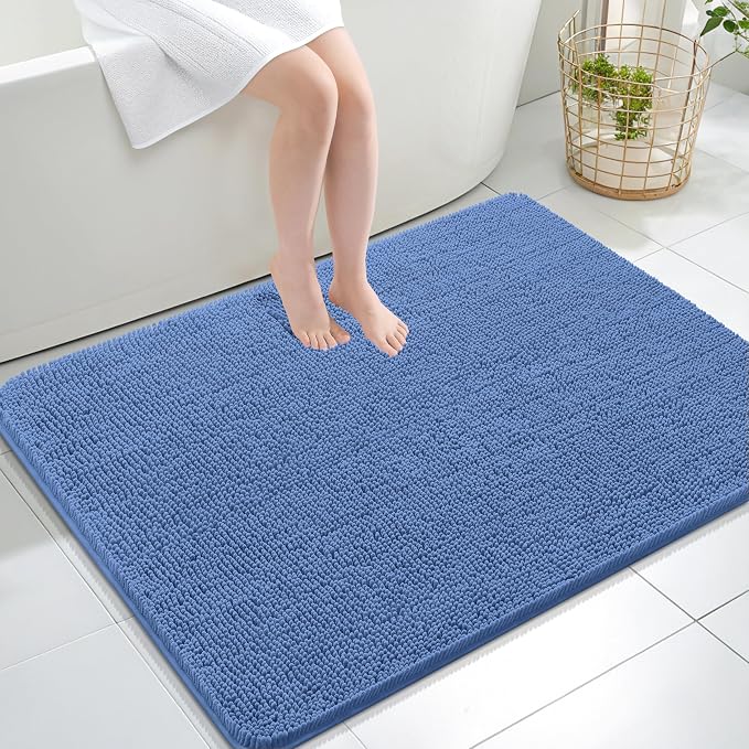 OLANLY Large Bathroom Rugs 40x32, Extra Soft Absorbent Chenille Bath Rugs | Cornflower Blue, Quick-Drying Rubber Backing, Washable Bath Mat for Bathroom Floor, Tub and Shower, Home Decor Accessories