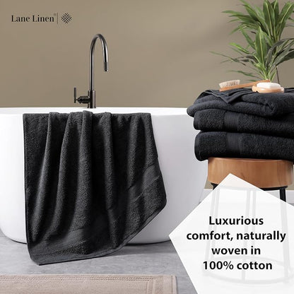 LANE LINEN Large Bath Sheets Absorbent Quick Dry 100% Cotton 2 Pack - Black | Large Bath Sheets - Classic Terry Weave, Densely Woven, Coordinated Colors, Everyday Durability, OEKO-TEX Certified