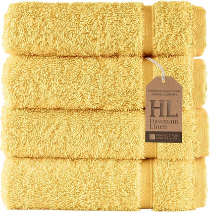 Washcloth Linen Set Premium Original Turkish Cotton, Hotel Quality for Maximum Softness & Absorbency for Face, Hand, Kitchen & Cleaning (Yellow, Washcloth Set)