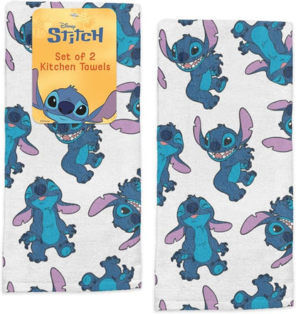 Disney Stitch Cotton Kitchen Towels, 2-Pack 16"x26", Absorbent | Durable, colorfast dish towels resist fraying, machine washable, dries dishes, hangs on oven handles, great for gifting