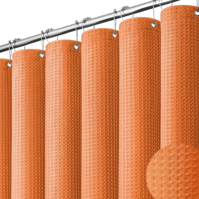 Extra Long Waffle Shower Curtain 256 GSM Fabric 72x96 Burnt Orange | 96 Inch Tall, Thick Cloth, Weighted Hem, Water Repellent, Hotel Luxury Polyester Shower Curtain Set for Bathroom 12 Hooks