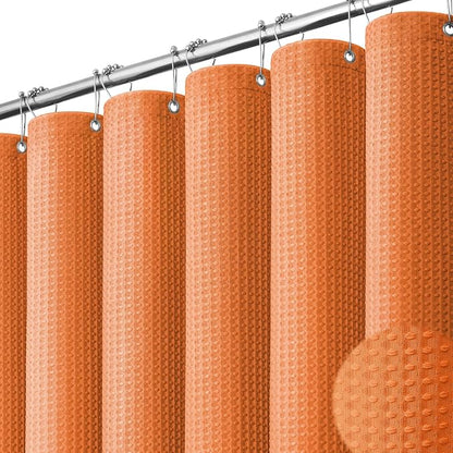 Extra Wide Waffle Shower Curtain 256GSM Fabric 108x72 Burnt Orange | 108 Inch Wide, Thick Cloth, Weighted Hem, Water Repellent, Hotel Luxury Polyester Shower Curtain Set for Bathroom 18 Hooks