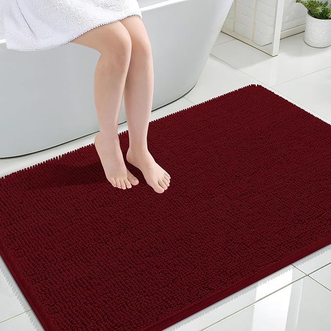 OLANLY Large Bathroom Rugs 44x32, Extra Soft Absorbent Chenille Bath Rugs | Burgundy, Quick-Drying Rubber Backing, Machine Washable Bath Mat for Bathroom Floor, Tub and Shower, Home Decor Accessories