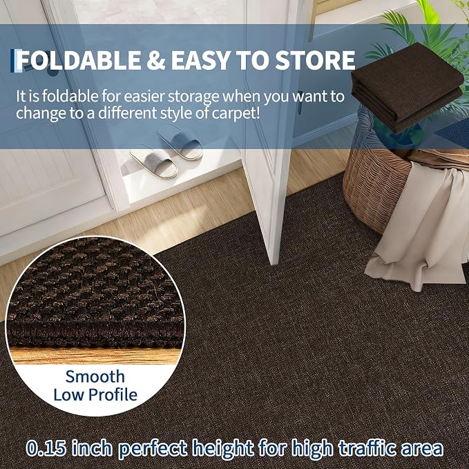 Garvee Washable Runner Rug 2x6 Woven Textured Hallway Runner Rug Brown | Modern Minimalist Solid Color Non Slip Runners Low Pile Non-Shedding Thin Foldable Mat for Entryway Kitchen Bathroom Bedside