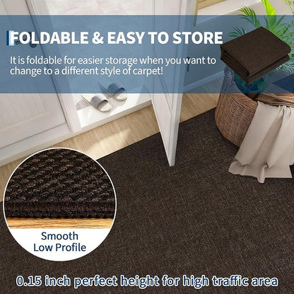 Garvee Woven Textured Area Rug 5x7 Washable Rugs for Living Room Brown | Non Slip Non-Shedding Bedroom Rug Ultra-Thin Low Pile Carpet Farmhouse Neutral Floor Mat for Nursery Dining Room Office Dorm