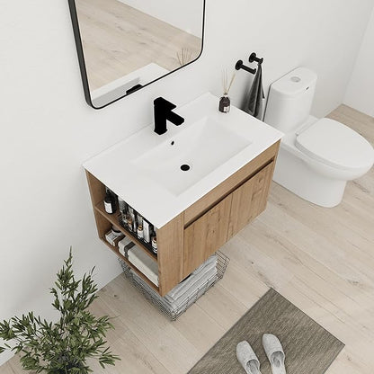 Bathroom Vanity with Sink 30 Inch, Modern Bathroom Vanities Set, Single Bathroom Vanity Set with Top Basin and Storage Cabinet, Soft Close Door(IMO, 30 * 18)