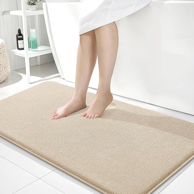 OLANLY Memory Foam Bathroom Runner Rugs 45x27, Absorbent Long Mat, Beige | Soft Quick Dry Bath Rugs, Non-Slip Carpet, Machine Washable Mat for Bathroom Floor, Tub and Shower, Home Decor Accessories