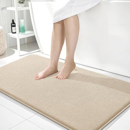OLANLY Memory Foam Bathroom Runner Rugs 45x27, Absorbent Long Mat, Beige | Soft Quick Dry Bath Rugs, Non-Slip Carpet, Machine Washable Mat for Bathroom Floor, Tub and Shower, Home Decor Accessories