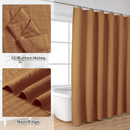 Aiyufeng Gold Shower Curtain for Bathroom, Embossed Textured Fabric Shower Curtain for Bathroom - Soft Cloth & Hotel Spa, Machine Washable, 72X96,Gold