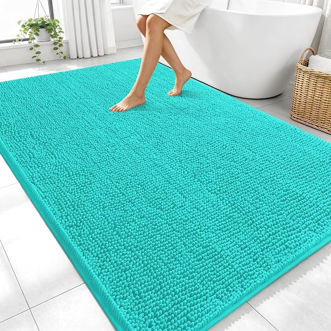 OLANLY Large Bathroom Rugs 70x46, Extra Soft Absorbent Chenille Bath Rugs | Teal, Quick-Drying Rubber Backing, Machine Washable Bath Mat for Bathroom Floor, Tub and Shower, Home Decor Accessories