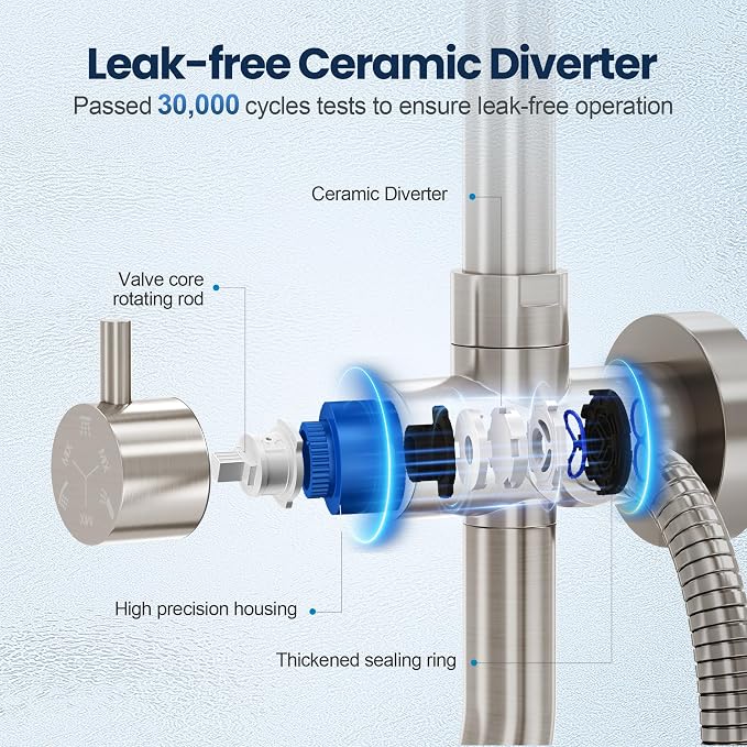 Rainshower Head with Handheld Spray, Retrofit Shower System | Solid Brass Connecter, High Pressure Shower Head with Adjustable Holder& Tub Spout, 60" Stainless Steel Hose, Brushed Nickel