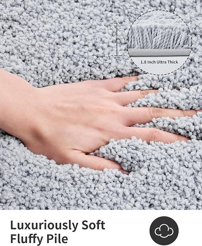 ILANGO Silver Bathroom Rugs 36" × 24" Non Slip & Super Absorbent Extra Thick Soft, Washable Bath Mat for Floor, Microfiber Plush Shaggy Bath Rug with Tub for Bathtub Shower Room Sink