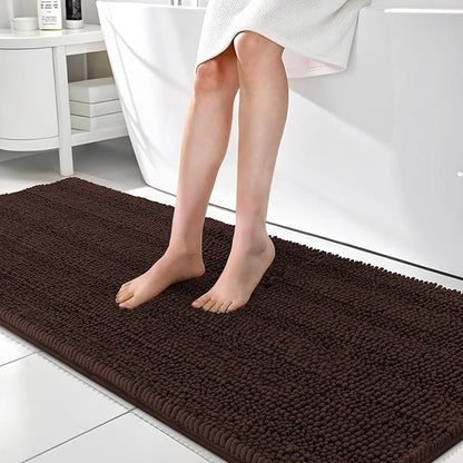 OLANLY Thick Bathroom Runner Rugs 70x24, Chenille Long Bath Rugs, Brown | Soft Absorbent Striped, Rubber Backing, Machine Wash, Bath Mats for Bathroom Floor, Tub and Shower, Home Decor Accessories