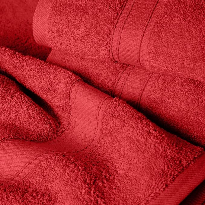 SUPERIOR Egyptian Cotton Ultra Plush & Absorbent, 6 Piece Set, Red | Quick Dry, Soft Luxury Towel Set, Bath Essentials, Guest Bath, Spa, 2 Bath, 2 Hand, 2 Face Towels, Madeline Towels