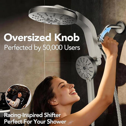 High Pressure Rain Showerhead Combo, Magnetic Shower Head Set with Detachable 8-Mode Handheld Shower Spray, Adjustable Angle Dual Showerhead with Built-in Magnetic Docking, Power Jets Brushed Nickel