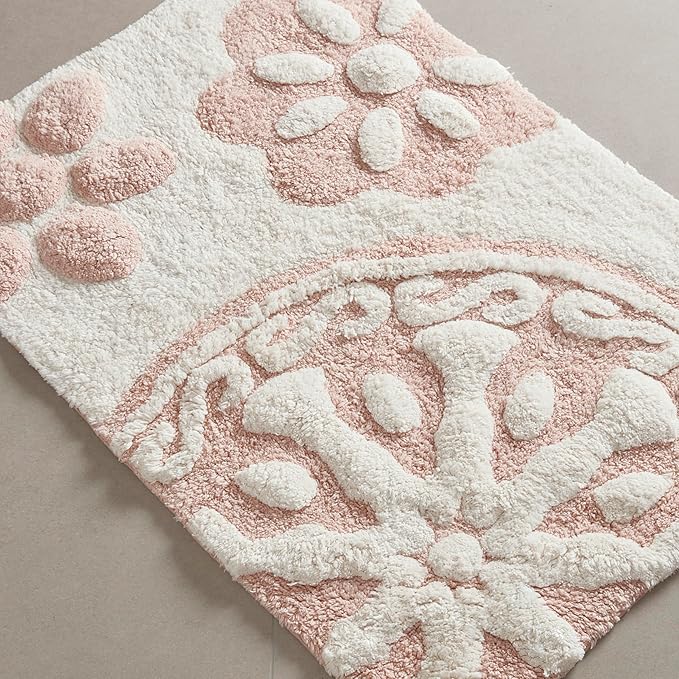 Madison Park Casablanca 100% Cotton Tufted Bathroom Rugs Luxurious Plush Medallion Floral Pattern Bath Mat Absorbent, Quick Dry, Spa Design Shower Room Décor, Rectangle 20" x 30", Pink