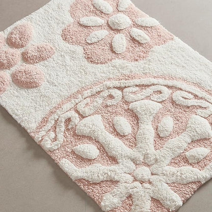 Madison Park Casablanca 100% Cotton Tufted Bathroom Rugs Luxurious Plush Medallion Floral Pattern Bath Mat Absorbent, Quick Dry, Spa Design Shower Room Décor, Rectangle 20" x 30", Pink