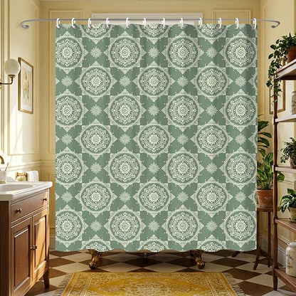 Boho Green Sage Shower Curtains for Bathroom,Funny Bohemian Mandala Shower Curtain,Aesthetic Waterproof Polyester Boho Bathroom Decor,72x72 Inch