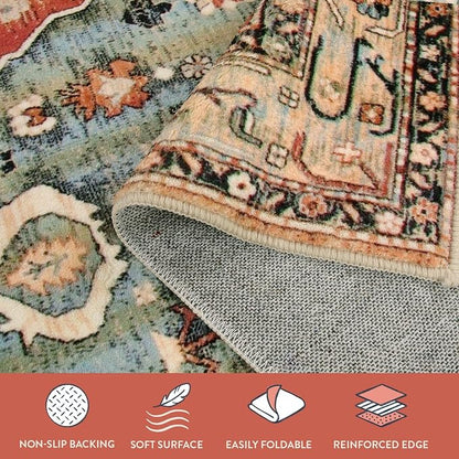 Lahome Felice Boho Tribal Square 4x4 Washable Rug, Soft Living Room Kitchen Entry Rugs with Rubber Backing, Oriental Non-Slip Indoor Throw Bedroom Carpet for Nursery Office (Rust/Dull Teal,4x4ft)