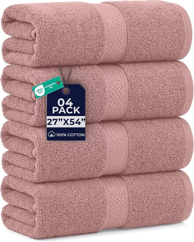 DAN RIVER 600 GSM Cotton Large Bath Towels Set of 4, 27 x 54 Inches | Larger & Lighter Weight Towels for Bathroom - Highly Absorbent & Quick Dry 100% Cotton Bath Towel Set for Home, Spa & Hotel