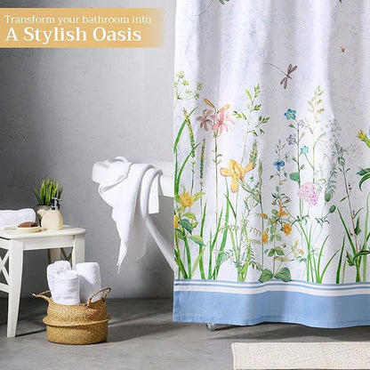 Maison d' Hermine Shower Curtain 100% Cotton One Panel 70"x72" Washable Fabric Shower Curtains for Bathroom, Easy Hanging with 12 Button Holes - Home Hotel Spa Easter Gifts (Fleurs De Mai)