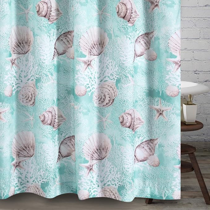 Greenland Home Fashions Fabric Sensations Shower Curtain, Stylish Bathroom Decor, Machine Washable, 72 inches x 72 inches, Ocean