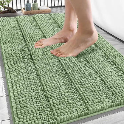 OLANLY Thick Bathroom Rugs 34x21, Chenille Striped Bath Rugs, Sage Green | Rubber Backing, Machine Wash, Extra Soft Absorbent Bath Mats for Bathroom Floor, Tub and Shower, Home Decor Accessories