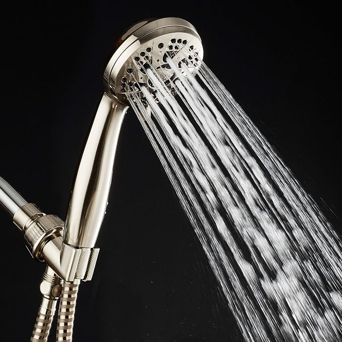 AquaDance High Pressure 6-Setting Hand Held Shower Head with Extra-Long 6 Foot Hose & Bracket – Anti-Clog Nozzles - USA Standard Certified - Top U.S. Brand - ALL BRUSHED NICKEL