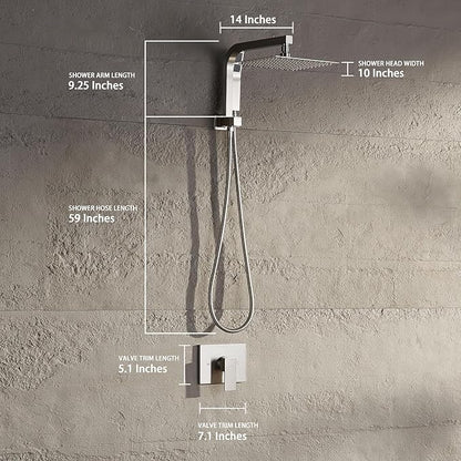 Shower Faucet Set with 10 Inch Shower Heads with Handheld Spray Combo, Rainfall Bathroom Shower System Rain Shower Head and Handle Set, Dual Shower Heads with Handheld Spray Combo, Brushed Nickel