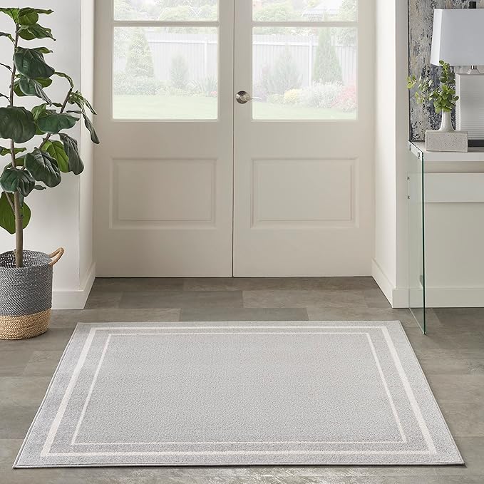 Nourison Home Nourison Essentials Grey Ivory 5' x Square Area Rug - Easy Clean, Non Shedding, Bed Room, Living Room, Dining Room, Kitchen (5' x Square)